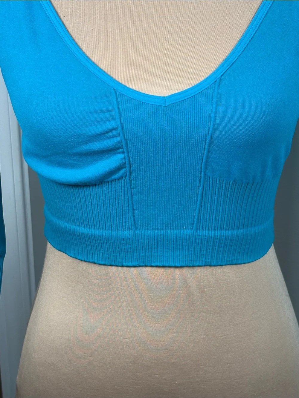 Free People FP Movement Good Karma Crop Top Long Sleeve Blue Layering, M/L, A308